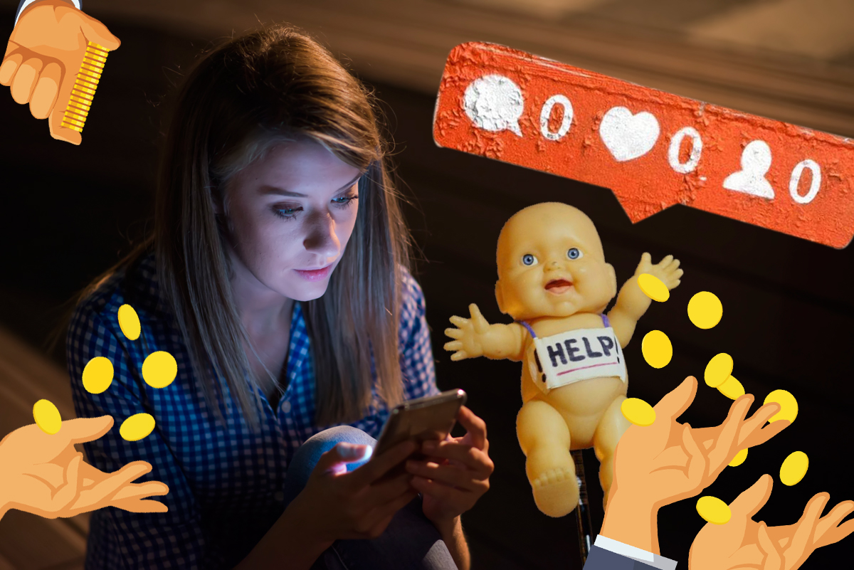 Upset unhappy woman holding cellphone isolated on gray wall back