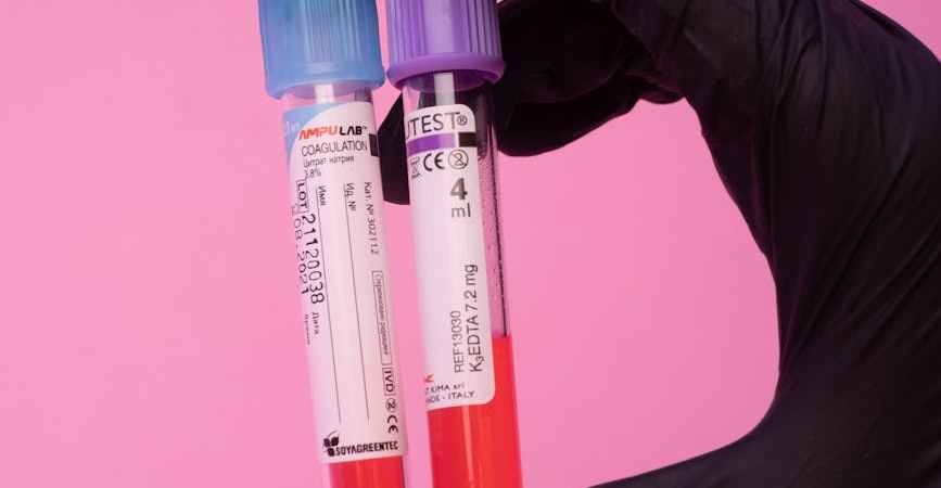 unrecognizable laboratory worker showing blood test tubes