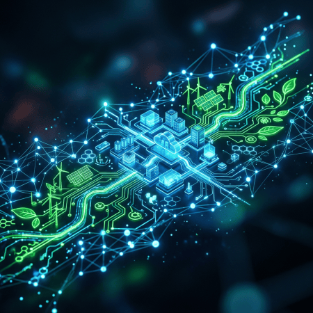 Digital network connecting cloud computing, data centers, renewable energy, and environmental technology