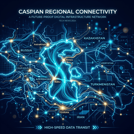 Caspian Regional Connectivity; A Future-Proof Digital Infrastructure Network; Tech News 2024; Russia, Kazakhstan, Uzbekistan, Turkmenistan, Iran, Azerbaijan, Caucasus; Astrakhan, Aktau, Baku, Tehran; High-Speed Data Transit