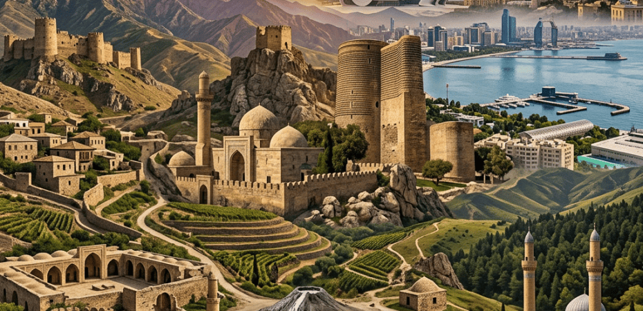 Historical Azerbaijan landscape collage